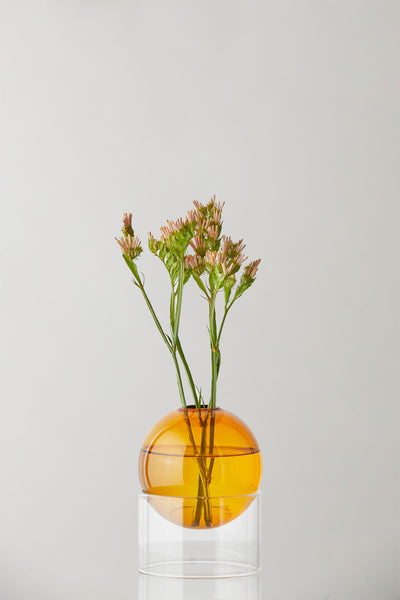 STANDING FLOWER BUBBLE, LOW TUBE, AMBER
