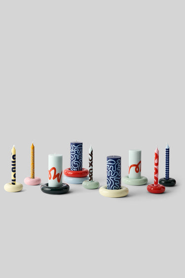CANDLES, MINT/OCHRE