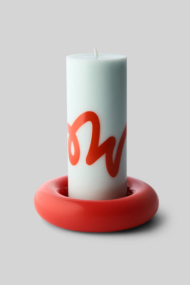 PILLAR CANDLE, MINT/RED