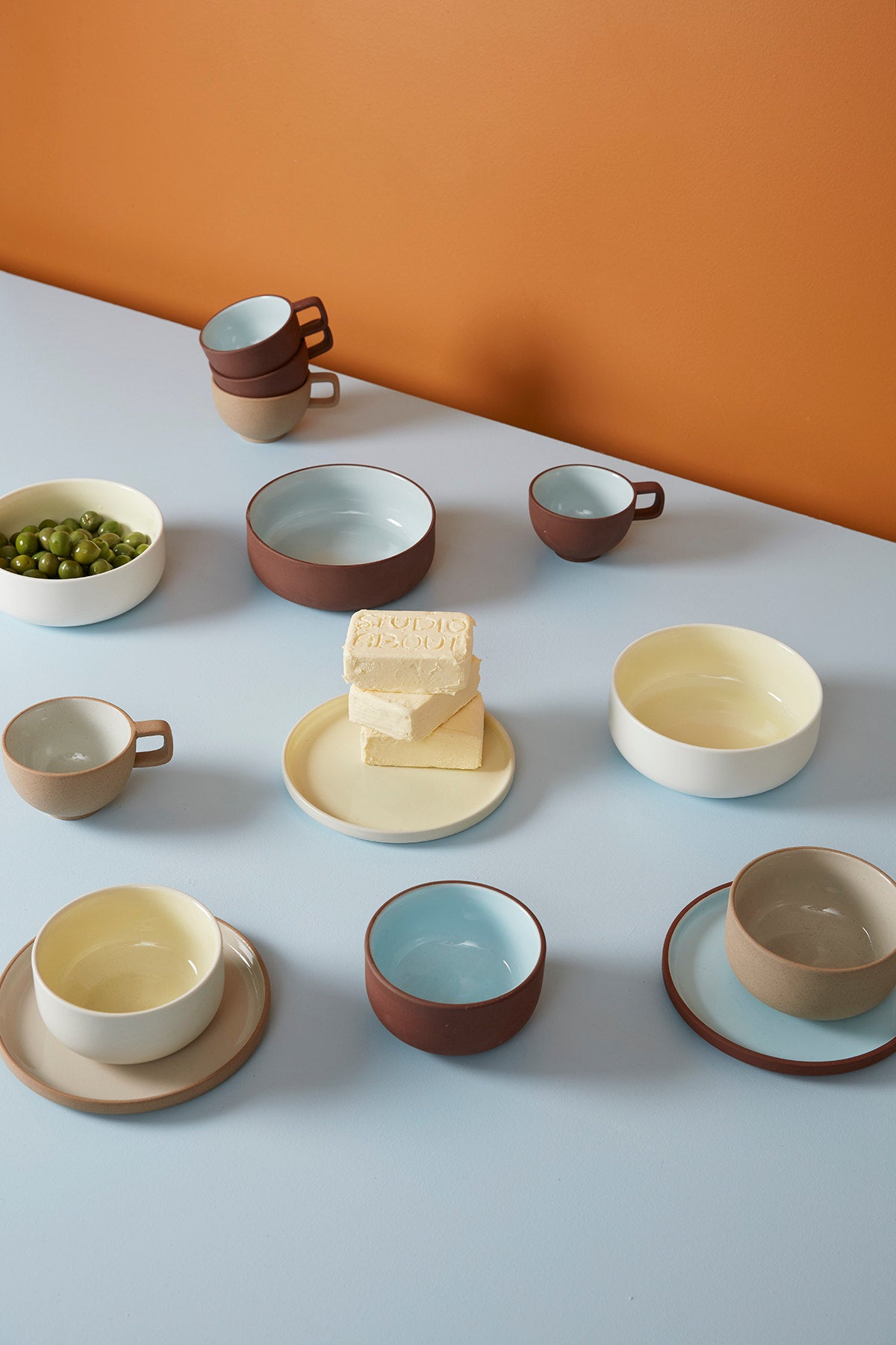 CLAYWARE, COFFEE CUP, 2 PCS, SAND/GREY