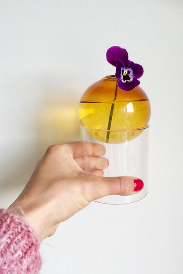 STANDING FLOWER BUBBLE, LOW TUBE, AMBER