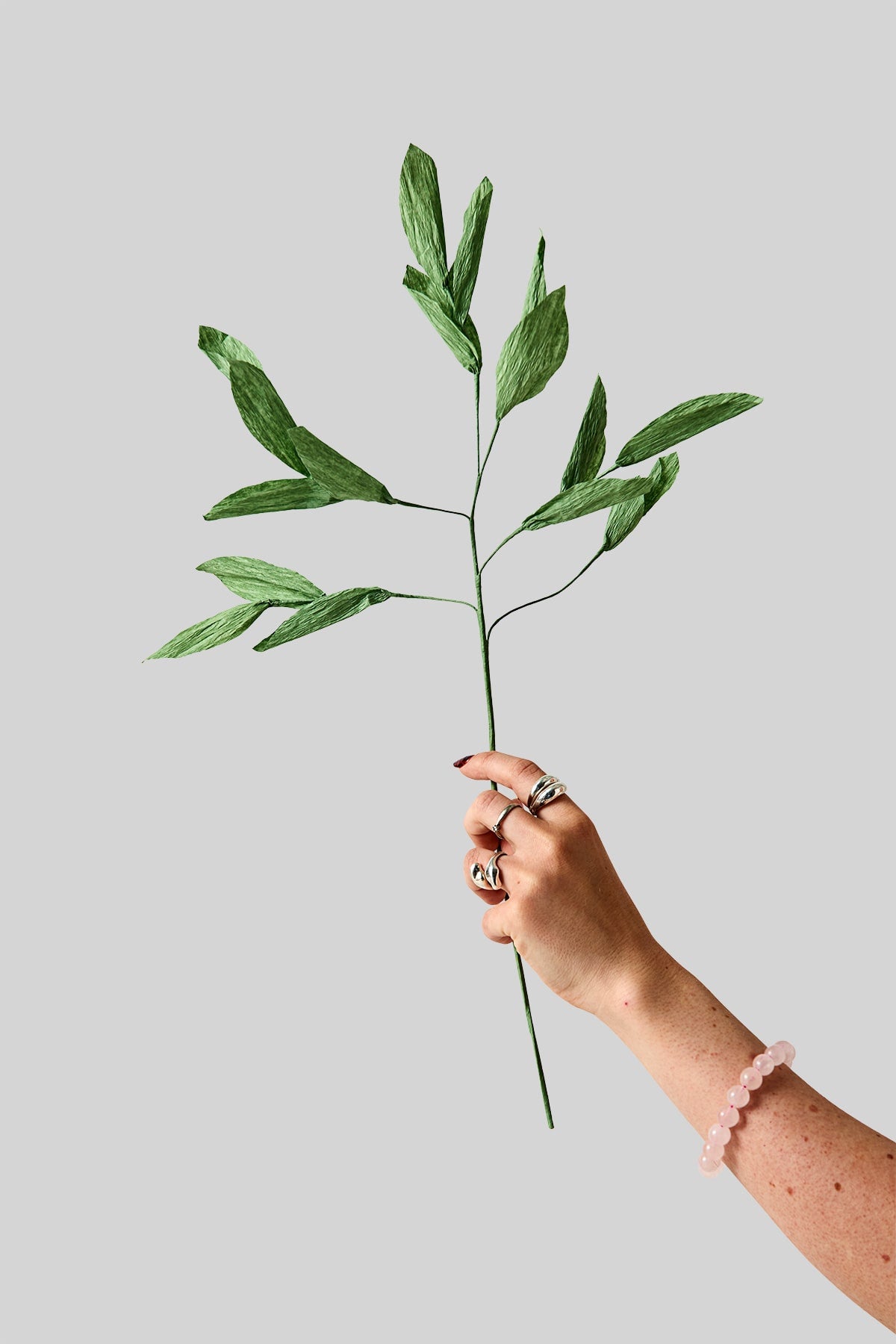 PAPER FLOWER, BRANCH WITH DETAILED LEAFS, GREEN