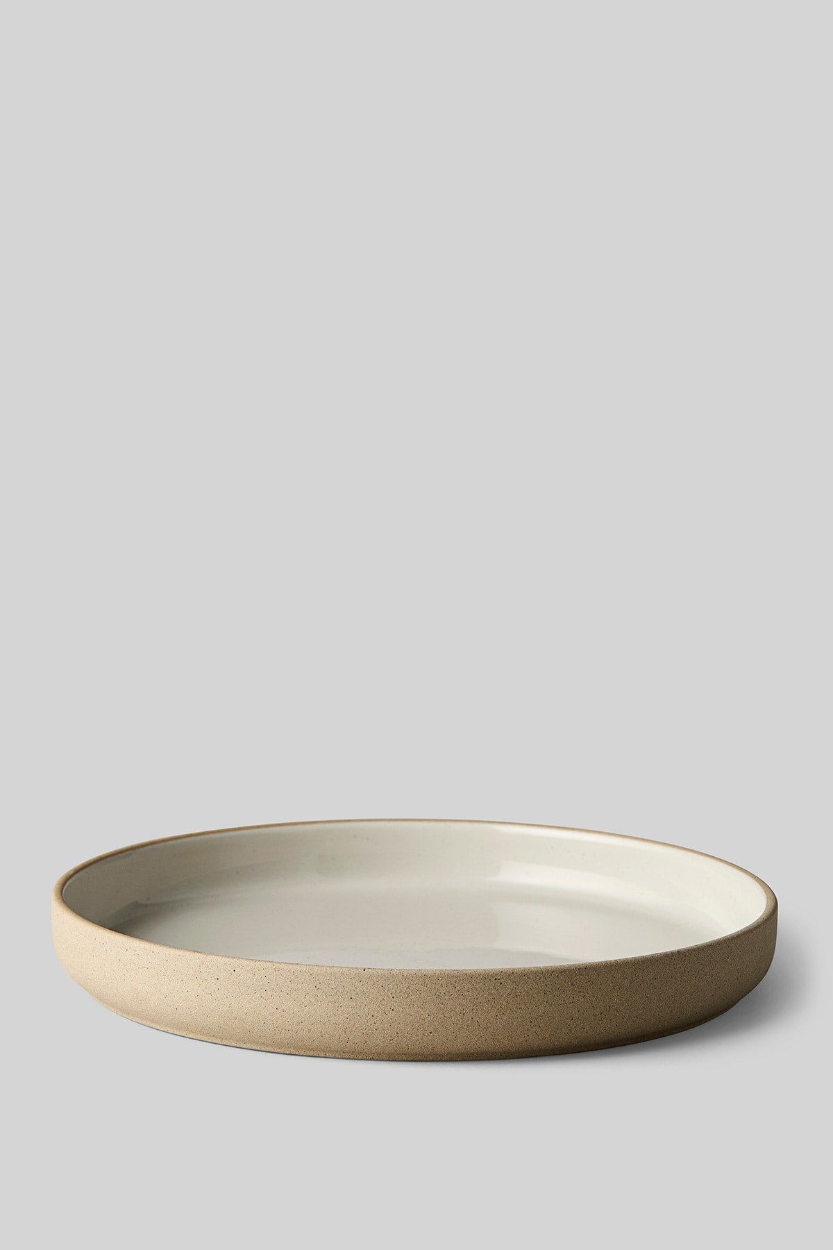 CLAYWARE, SERVING DISH, LARGE, LOW, CLAY SAND, GLAZE LIGHT GREY