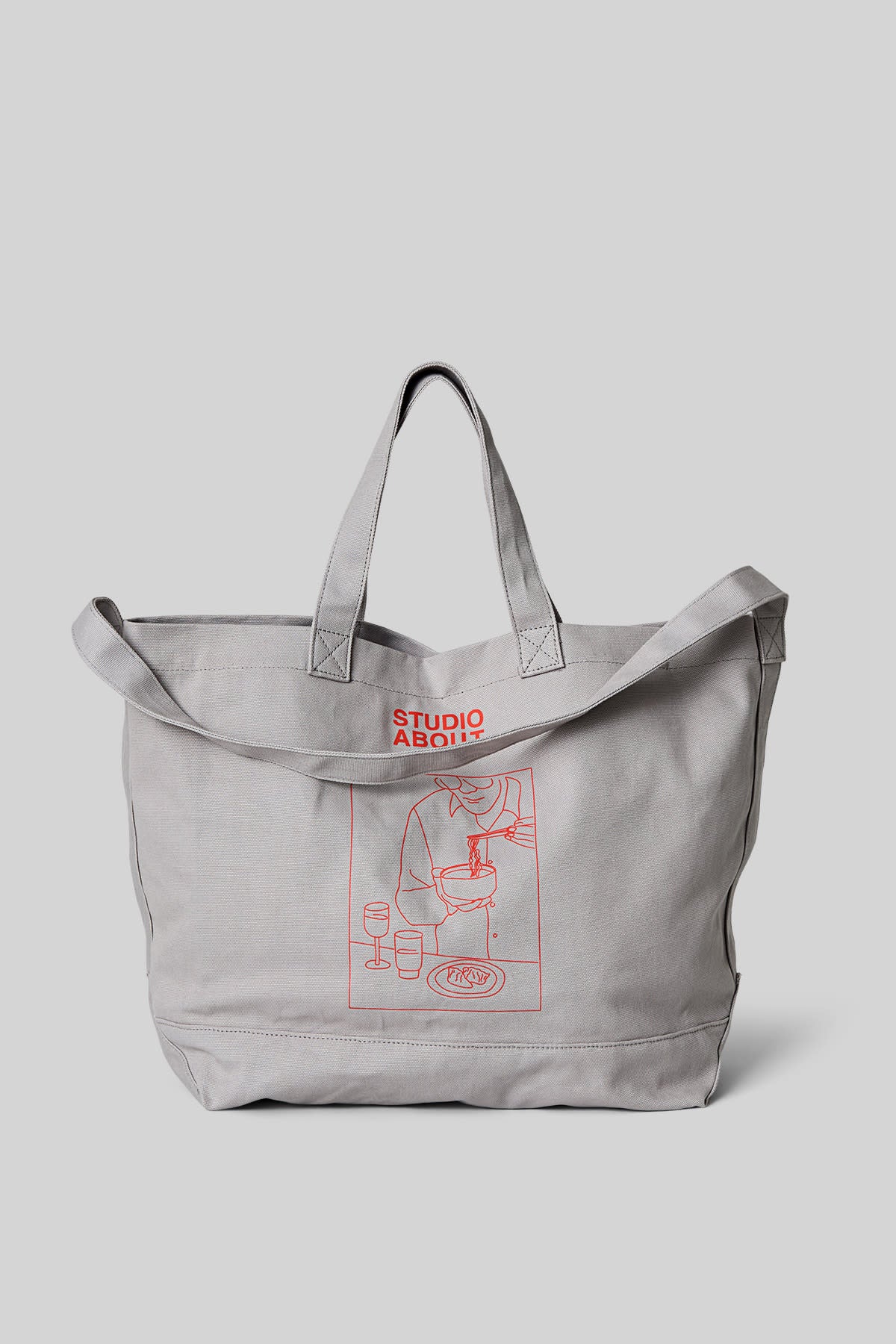 TOTE BAG, GREY/RED